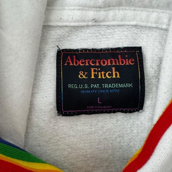 Abercrombie & Fitch Rainbow Hoodie Mens Size LARGE White Pride Sweatshirt Lounge - Picture 5 of 7